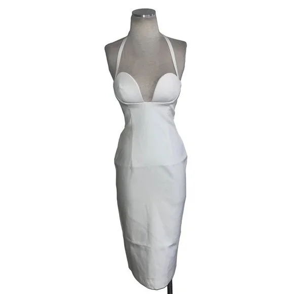 Retrofete Cheryl Dress in White New Womens Bodycon Pencil Midi - Picture 4 of 16